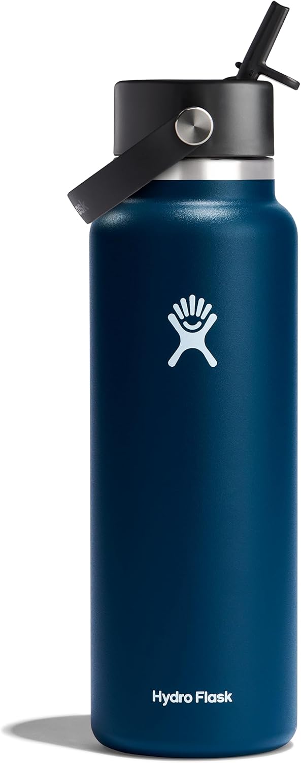 Hydro Flask Water Bottle - Insulated Stainless Steel - Wide Straw Lid, Non Spill, Leakproof in 40 Oz Indigo Blue