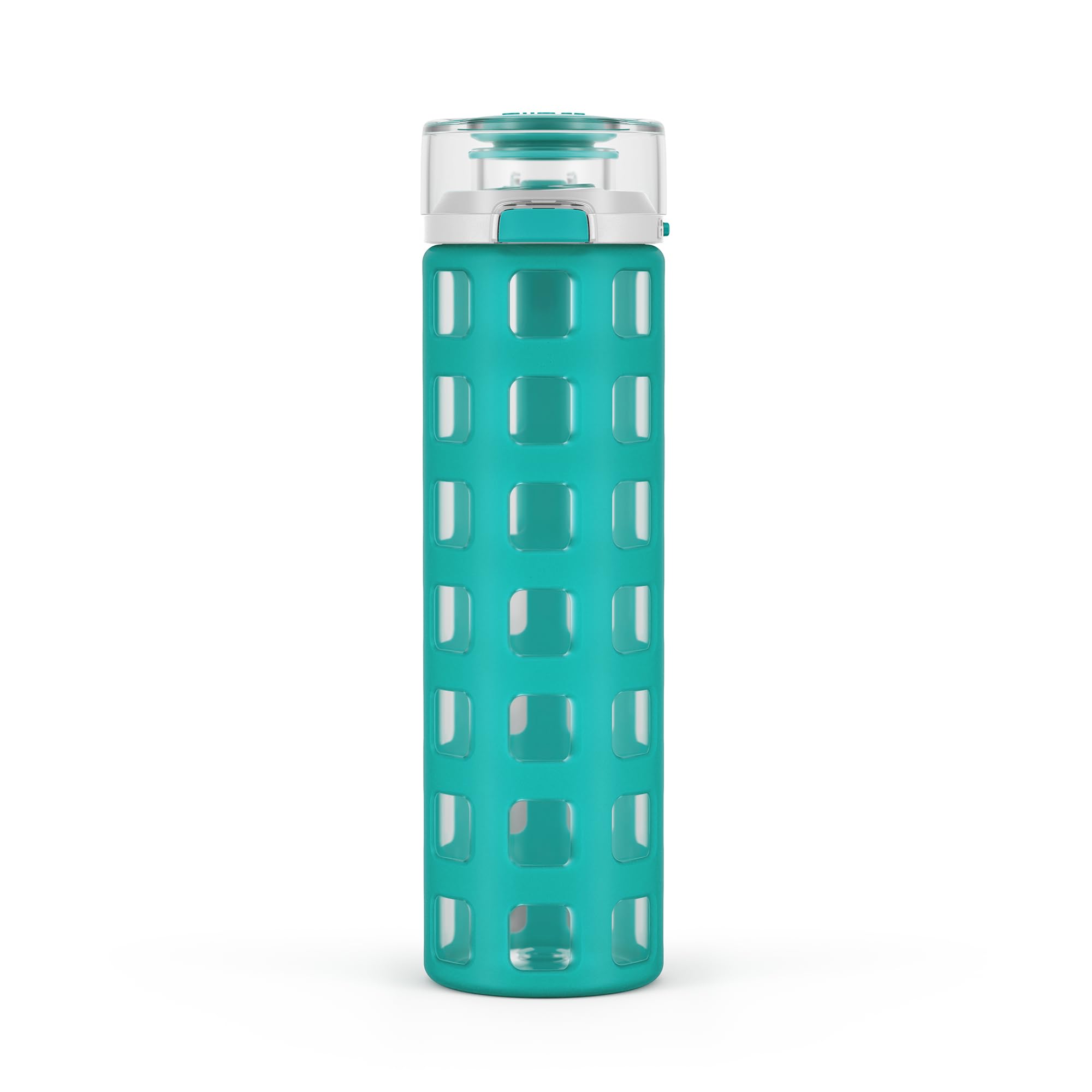 Ello Syndicate 20oz Reusable Glass Water Bottle with One-Touch Leak Proof Flip Lid and Protective Non-Slip Silicone Sleeve and Carry Loop for Coffee, Tea and Water, BPA-free, Dishwasher Safe, Pink