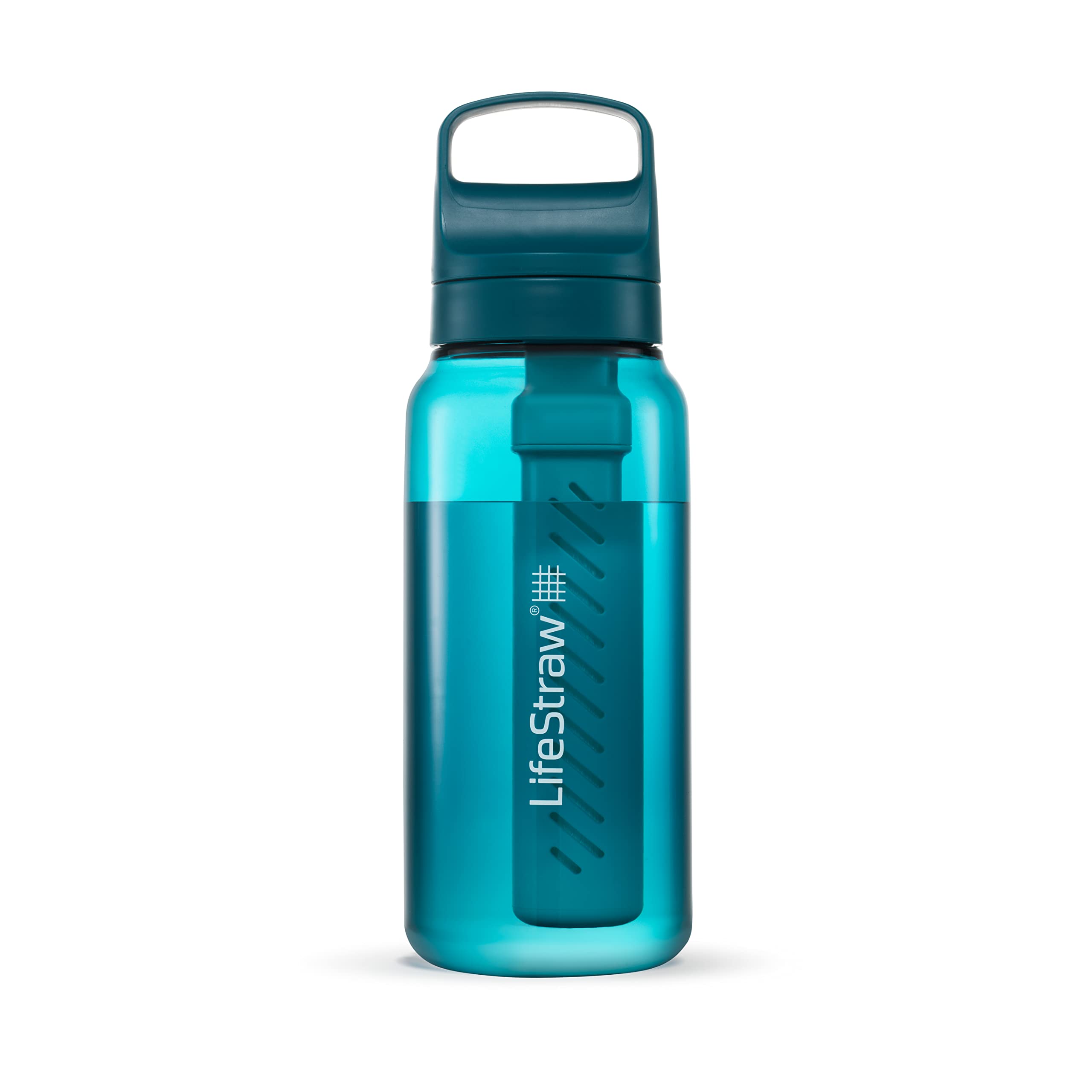 LifeStraw Go Series – BPA-Free Water Filter Bottle for Travel and Everyday Use, Removes Bacteria, Parasites and Microplastics, Improves Taste, 1L 2-Pack Icelandic Blue and Aegean Sea