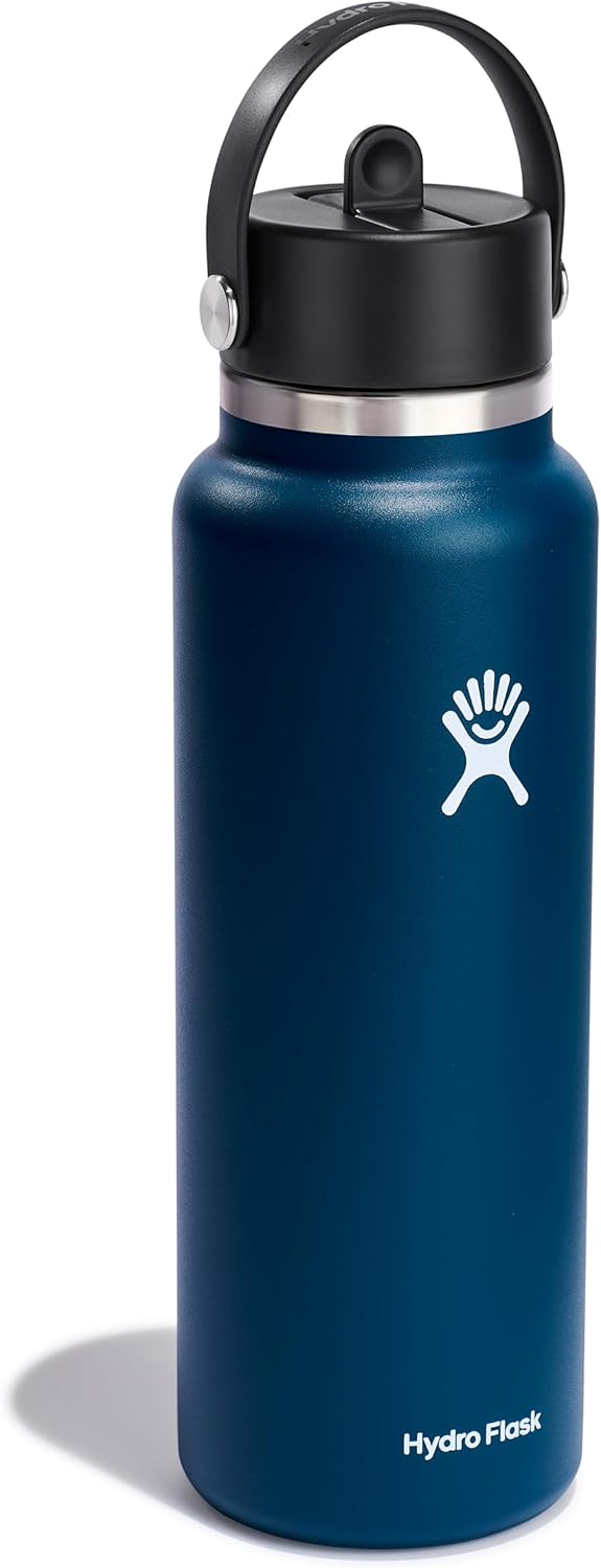 Hydro Flask Water Bottle - Insulated Stainless Steel - Wide Straw Lid, Non Spill, Leakproof in 40 Oz Indigo Blue
