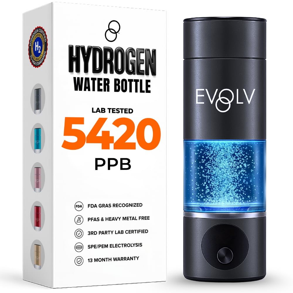 EVOLV Hydrogen Water Bottle Generator – SPE & PEM Water Ionizer 5.4PPM, Highest H2 Concentration – Portable 8oz Hydrogenated Water Bottle – Leak-Proof Hydrogen Water Machine, Easy to Use – Turquoise