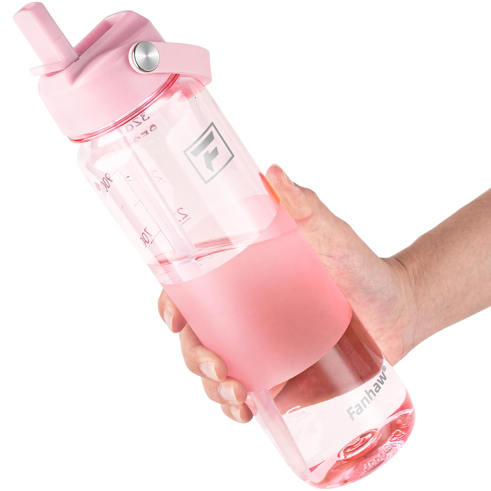 Fanhaw 32 oz Clear Water Bottle with Straw Lid - Tritan, BPA-Free, Lightweight, Wide Mouth, Leak-Proof, Perfect for Gym, Travel, School, Office, and Sports(Clear & Black)