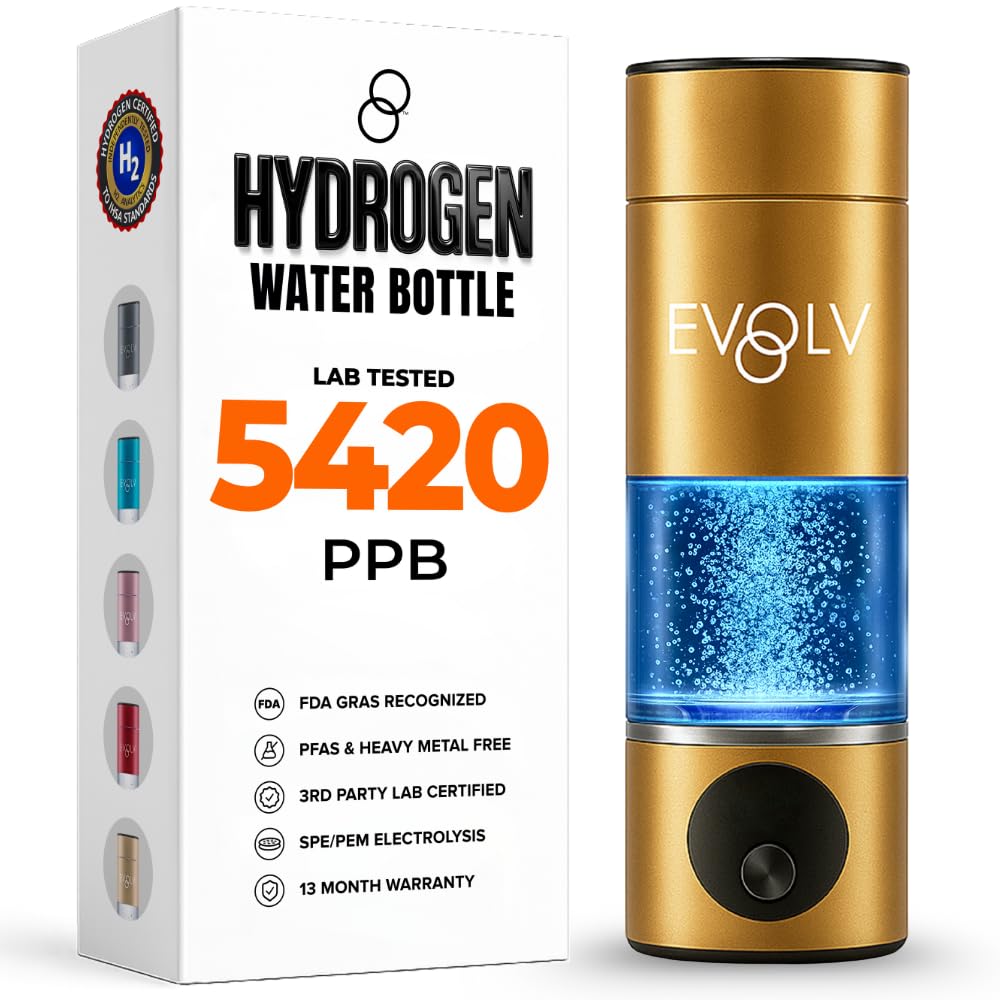 EVOLV Hydrogen Water Bottle Generator – SPE & PEM Water Ionizer 5.4PPM, Highest H2 Concentration – Portable 8oz Hydrogenated Water Bottle – Leak-Proof Hydrogen Water Machine, Easy to Use – Turquoise