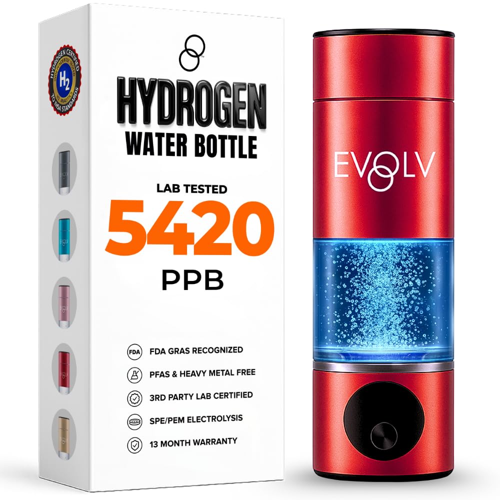 EVOLV Hydrogen Water Bottle Generator – SPE & PEM Water Ionizer 5.4PPM, Highest H2 Concentration – Portable 8oz Hydrogenated Water Bottle – Leak-Proof Hydrogen Water Machine, Easy to Use – Turquoise