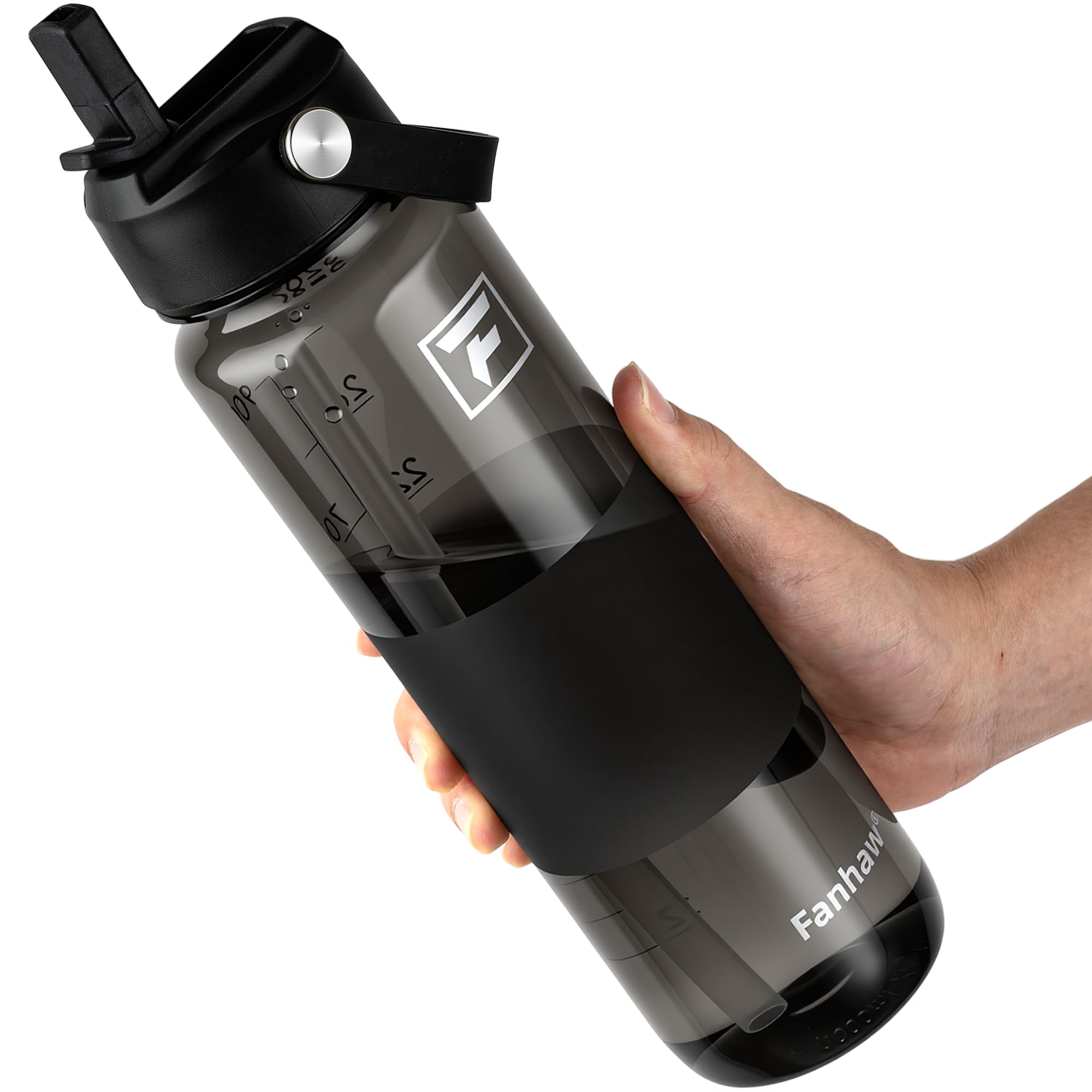 Fanhaw 32 oz Clear Water Bottle with Straw Lid - Tritan, BPA-Free, Lightweight, Wide Mouth, Leak-Proof, Perfect for Gym, Travel, School, Office, and Sports(Clear & Black)