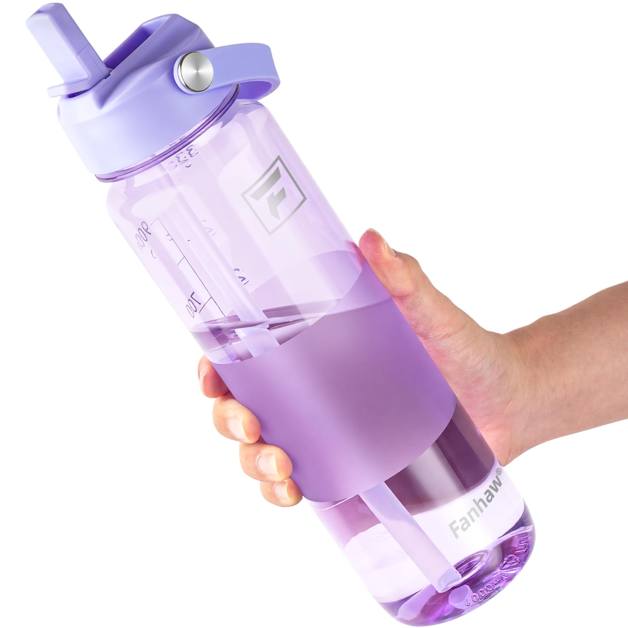 Fanhaw 32 oz Clear Water Bottle with Straw Lid - Tritan, BPA-Free, Lightweight, Wide Mouth, Leak-Proof, Perfect for Gym, Travel, School, Office, and Sports(Clear & Black)