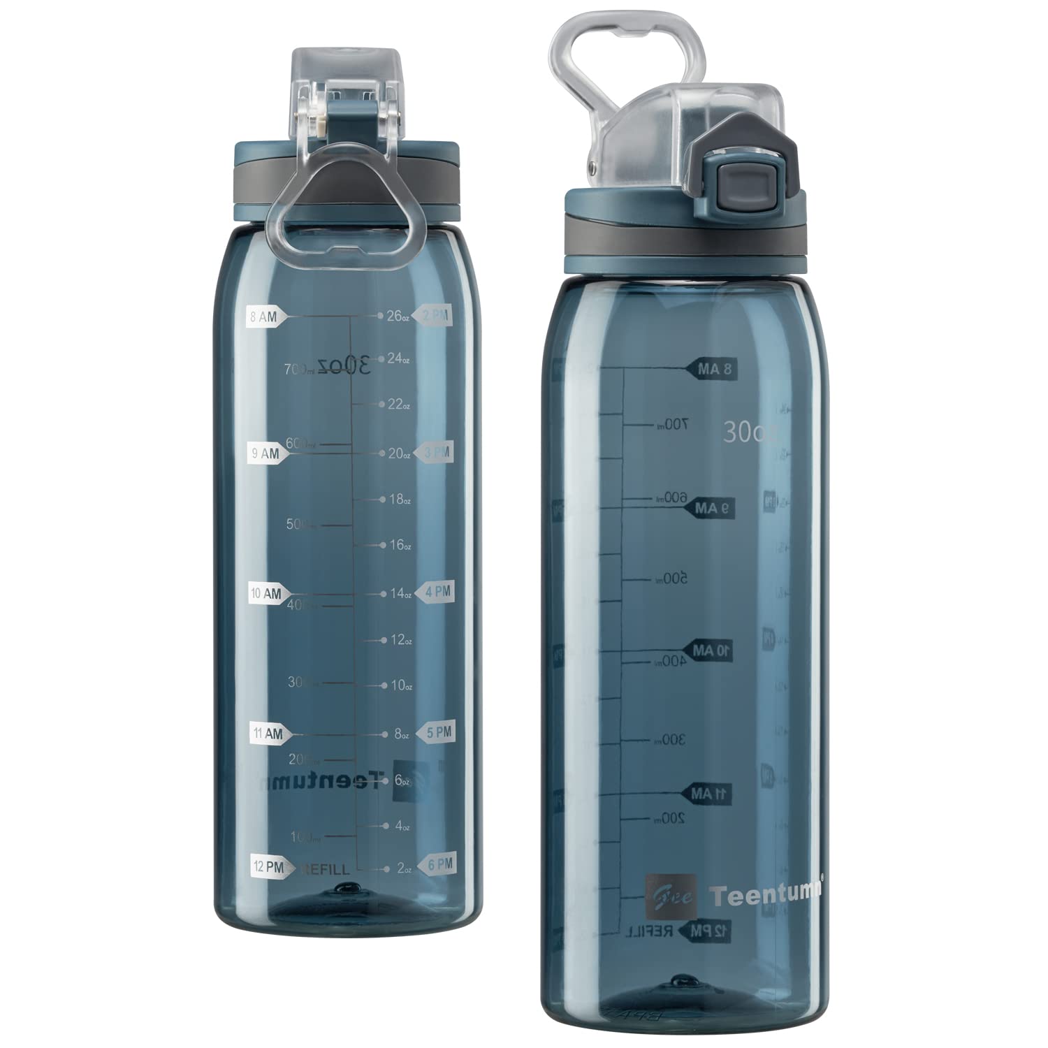 30oz Sport Water Bottle with Time Markers, Large Durable Gym Plastic Bottle Tritan BPA Free for Fitness, School, Outdoor Enthusiasts, Leakproof Clear (Pack of 1)