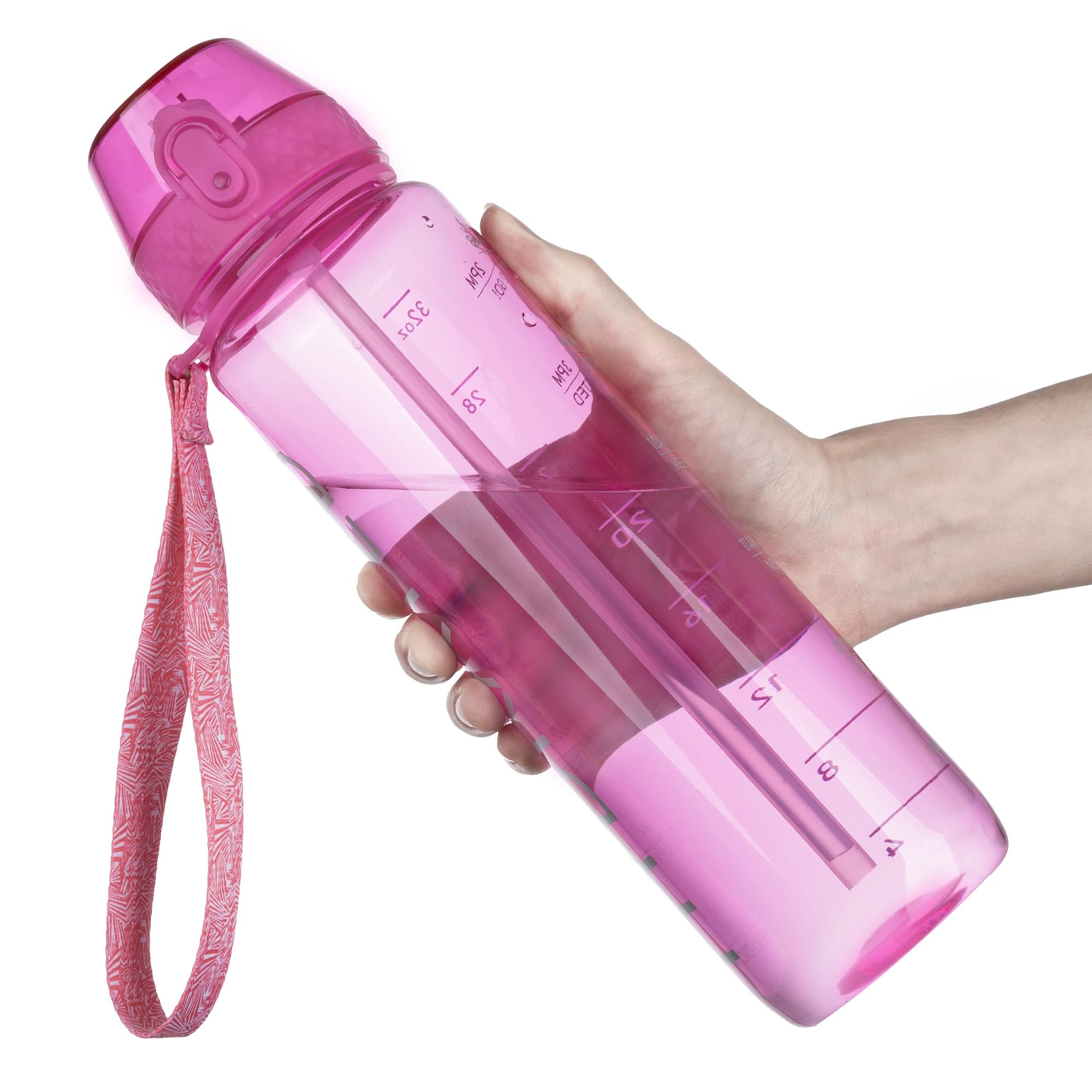 GOPPUS Water Bottle Clear Water Bottle with Straw 32oz Plastic Water Bottles BPA Free Tritan Wide Mouth Bottle Leakproof Motivational bottles water for Gym,Hiking,School or Office(1 Bottles)