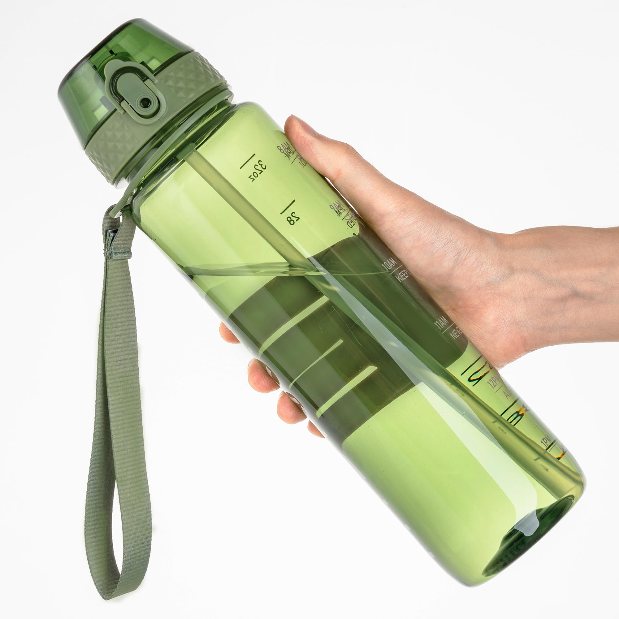 GOPPUS Water Bottle Clear Water Bottle with Straw 32oz Plastic Water Bottles BPA Free Tritan Wide Mouth Bottle Leakproof Motivational bottles water for Gym,Hiking,School or Office(1 Bottles)