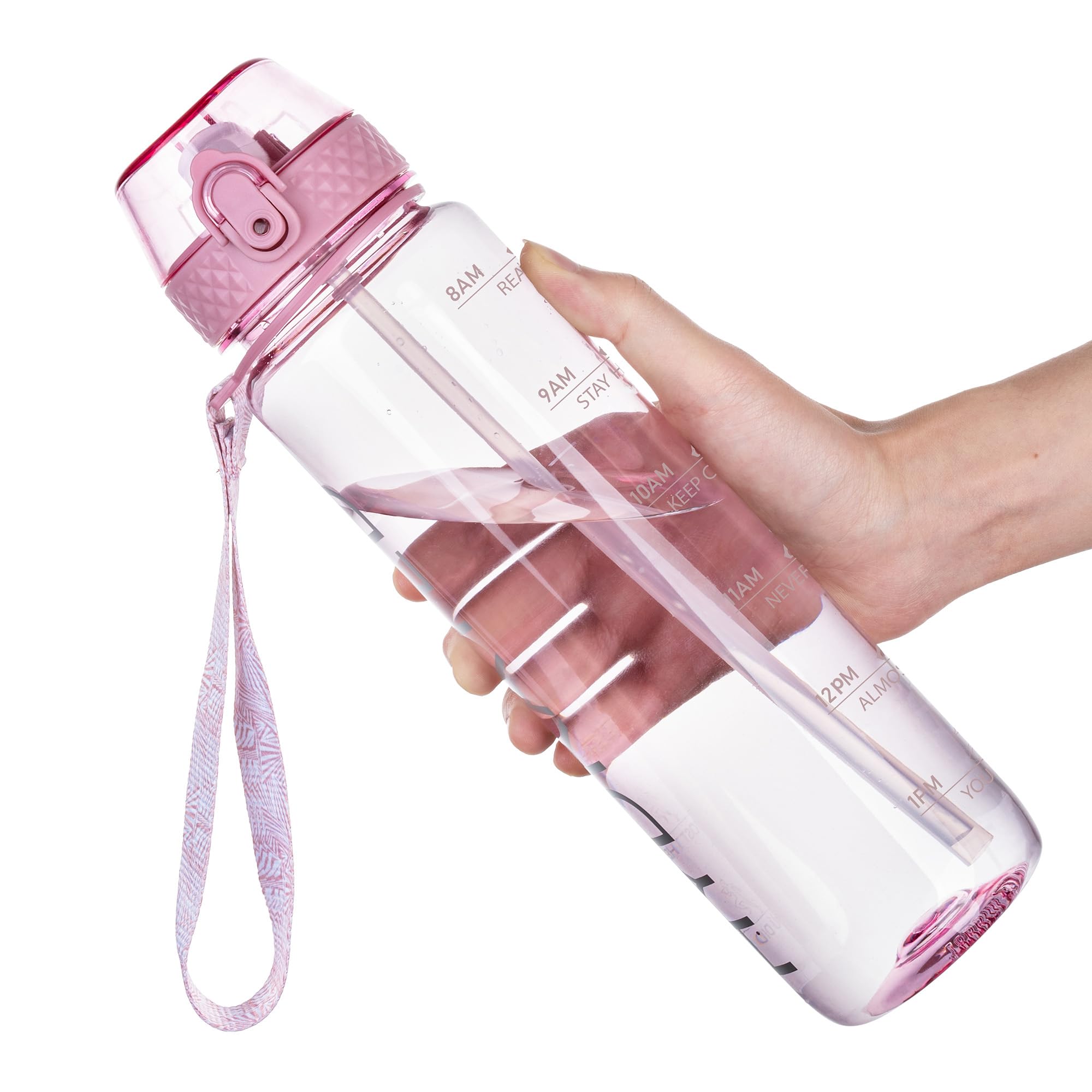 GOPPUS Water Bottle Clear Water Bottle with Straw 32oz Plastic Water Bottles BPA Free Tritan Wide Mouth Bottle Leakproof Motivational bottles water for Gym,Hiking,School or Office(1 Bottles)