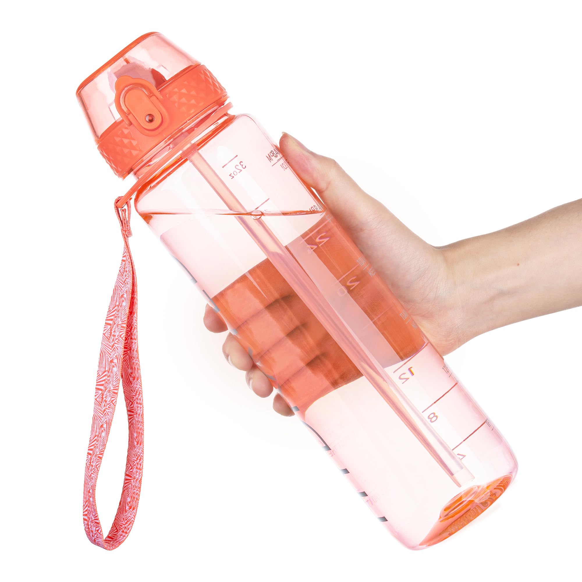 GOPPUS Water Bottle Clear Water Bottle with Straw 32oz Plastic Water Bottles BPA Free Tritan Wide Mouth Bottle Leakproof Motivational bottles water for Gym,Hiking,School or Office(1 Bottles)