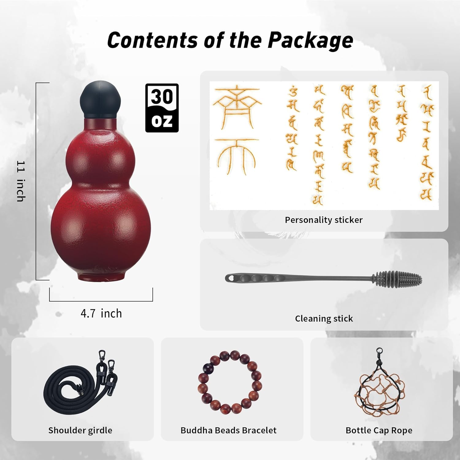 Gourd Water Bottle Tritan BPA-Free 210°F Heat Resistant - Leak-Proof Push-On Rubber Stopper, Stylish Gradient Colors with 2 Versatile Straps for Hanging - Durable