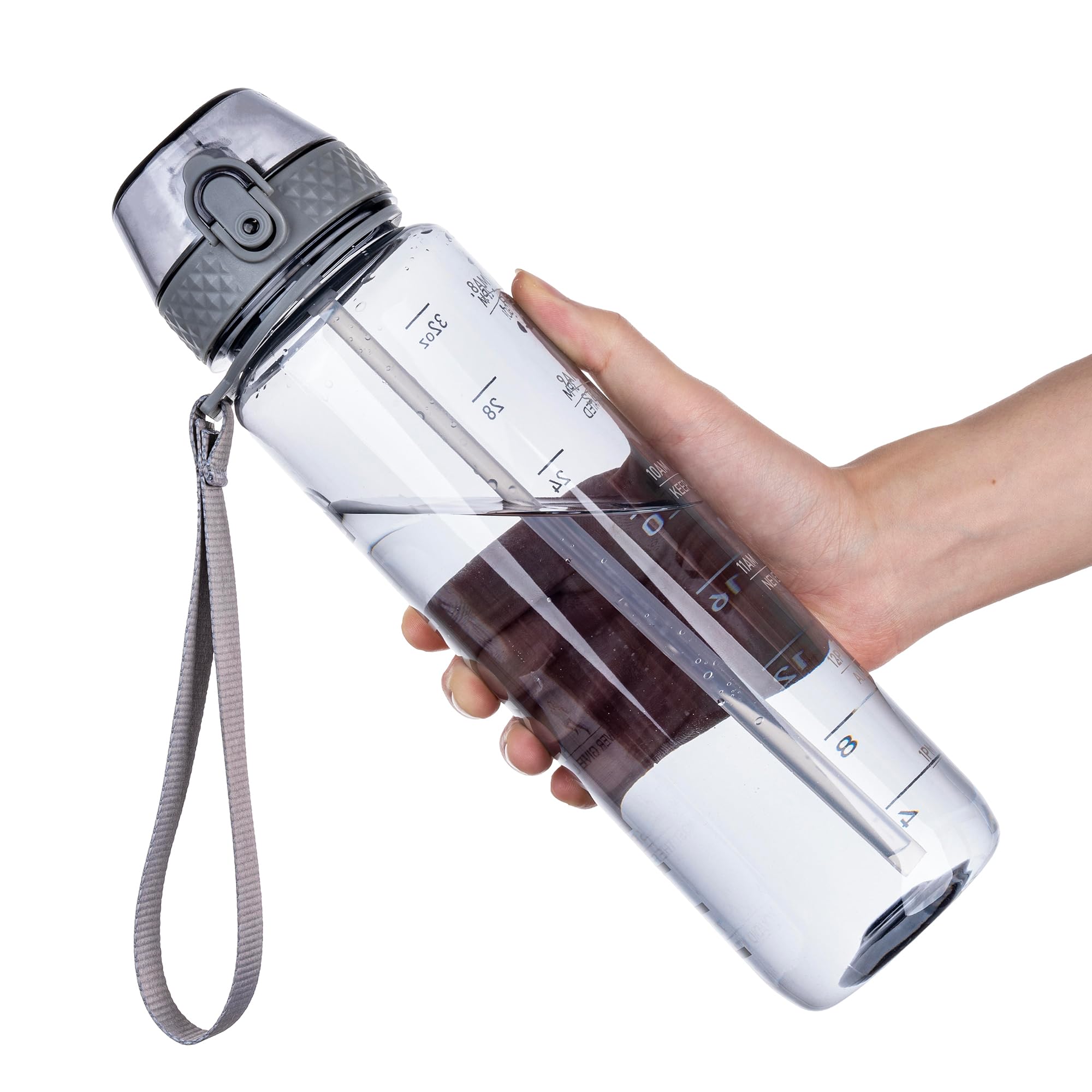 GOPPUS Water Bottle Clear Water Bottle with Straw 32oz Plastic Water Bottles BPA Free Tritan Wide Mouth Bottle Leakproof Motivational bottles water for Gym,Hiking,School or Office(1 Bottles)