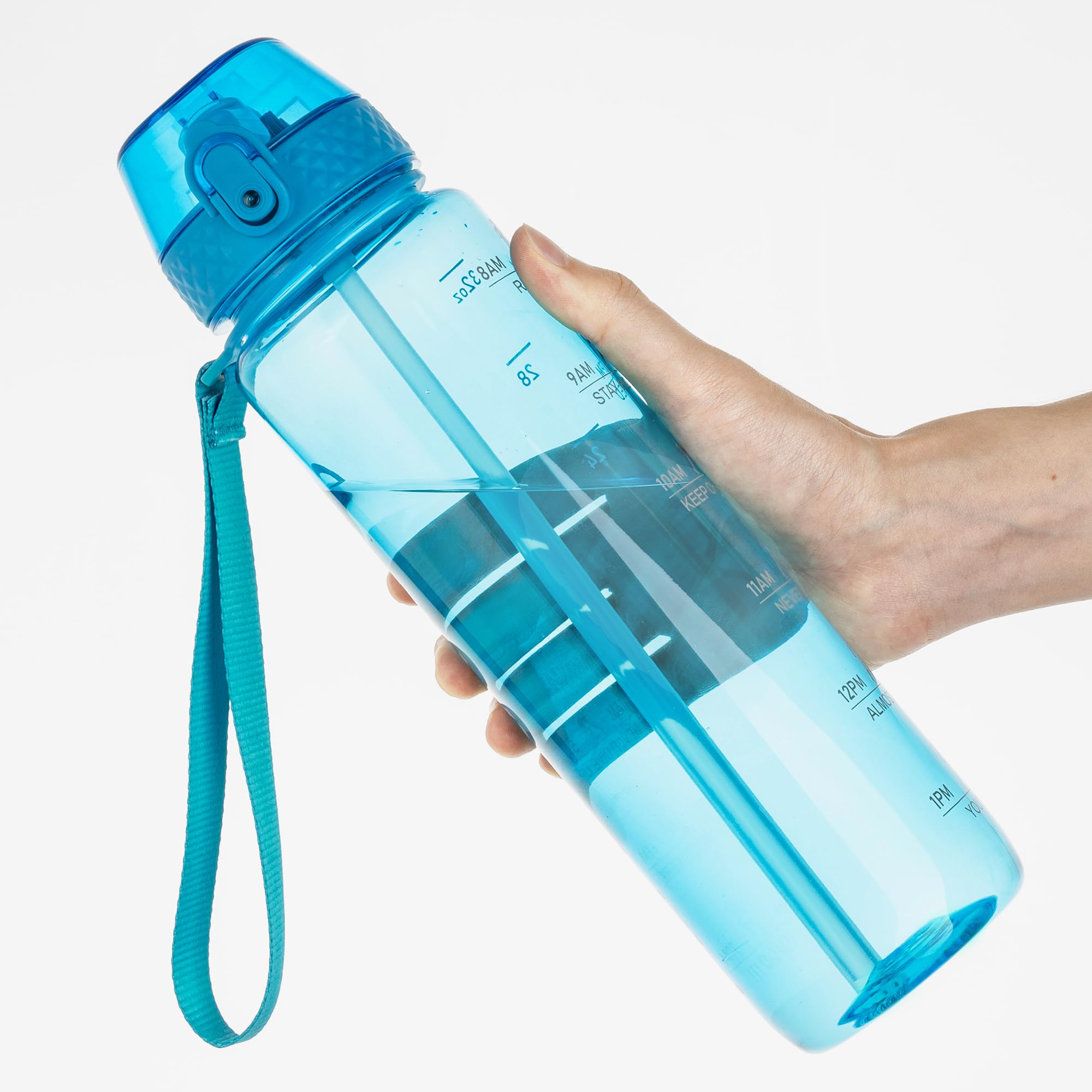 GOPPUS Water Bottle Clear Water Bottle with Straw 32oz Plastic Water Bottles BPA Free Tritan Wide Mouth Bottle Leakproof Motivational bottles water for Gym,Hiking,School or Office(1 Bottles)