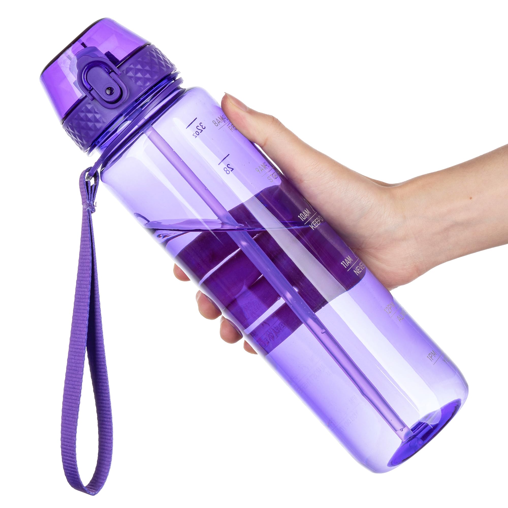 GOPPUS Water Bottle Clear Water Bottle with Straw 32oz Plastic Water Bottles BPA Free Tritan Wide Mouth Bottle Leakproof Motivational bottles water for Gym,Hiking,School or Office(1 Bottles)