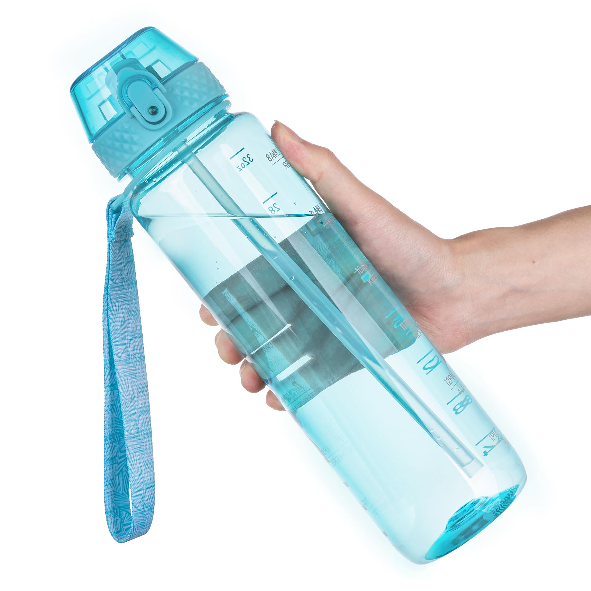 GOPPUS Water Bottle Clear Water Bottle with Straw 32oz Plastic Water Bottles BPA Free Tritan Wide Mouth Bottle Leakproof Motivational bottles water for Gym,Hiking,School or Office(1 Bottles)