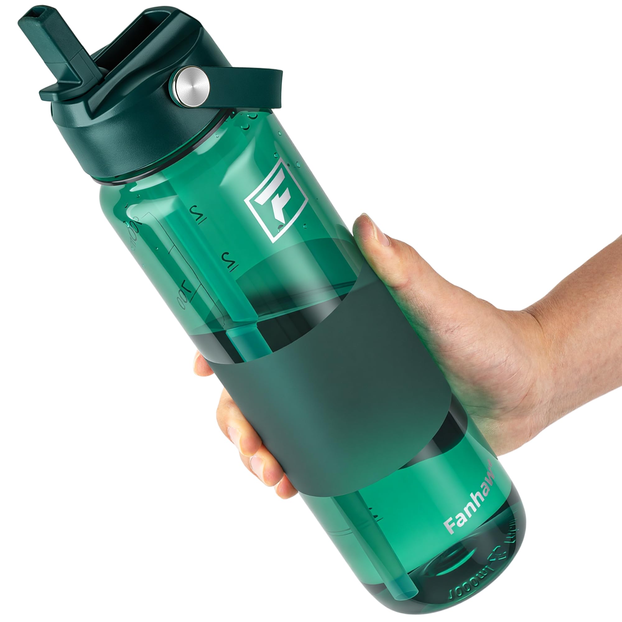 Fanhaw 32 oz Clear Water Bottle with Straw Lid - Tritan, BPA-Free, Lightweight, Wide Mouth, Leak-Proof, Perfect for Gym, Travel, School, Office, and Sports(Clear & Black)