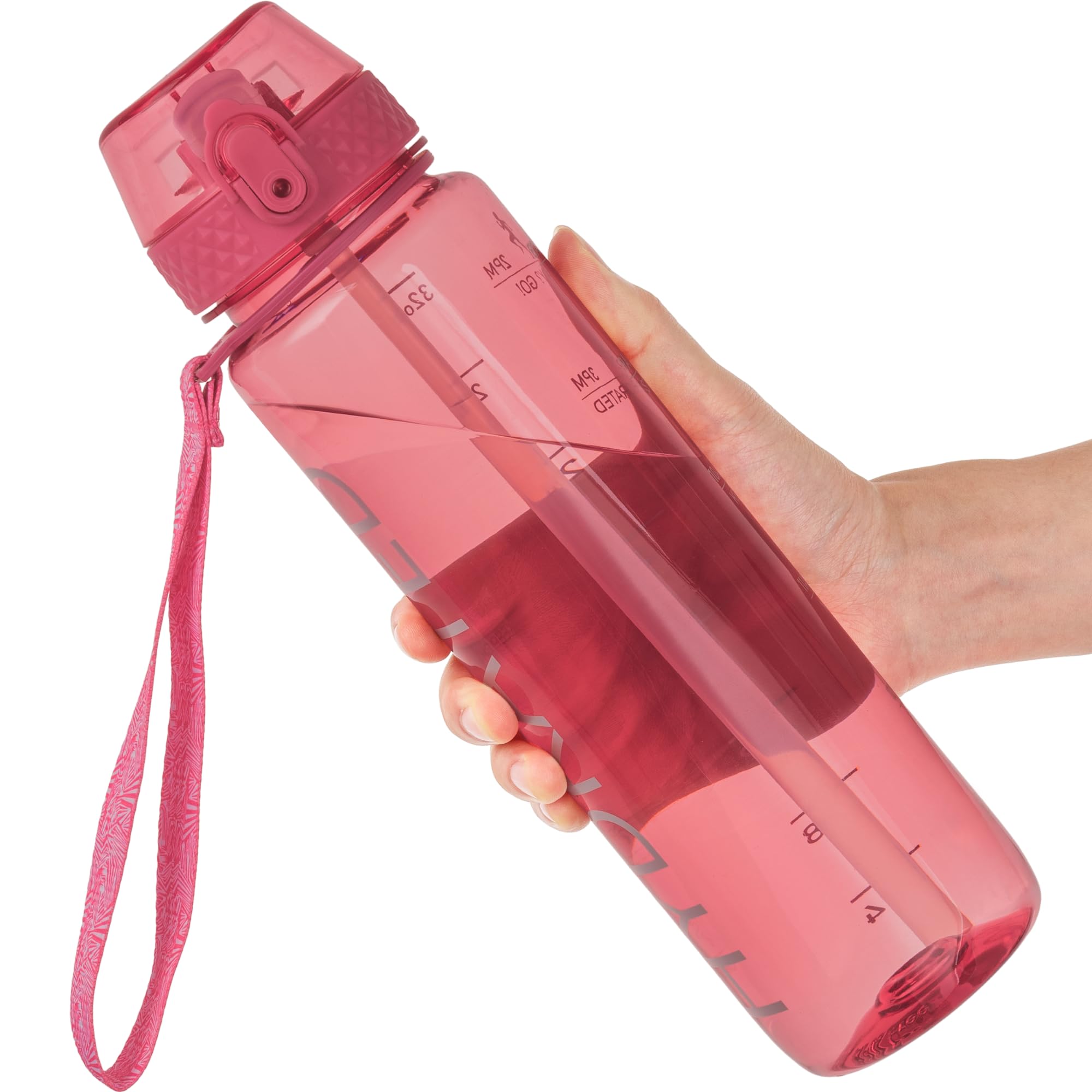 GOPPUS Water Bottle Clear Water Bottle with Straw 32oz Plastic Water Bottles BPA Free Tritan Wide Mouth Bottle Leakproof Motivational bottles water for Gym,Hiking,School or Office(1 Bottles)