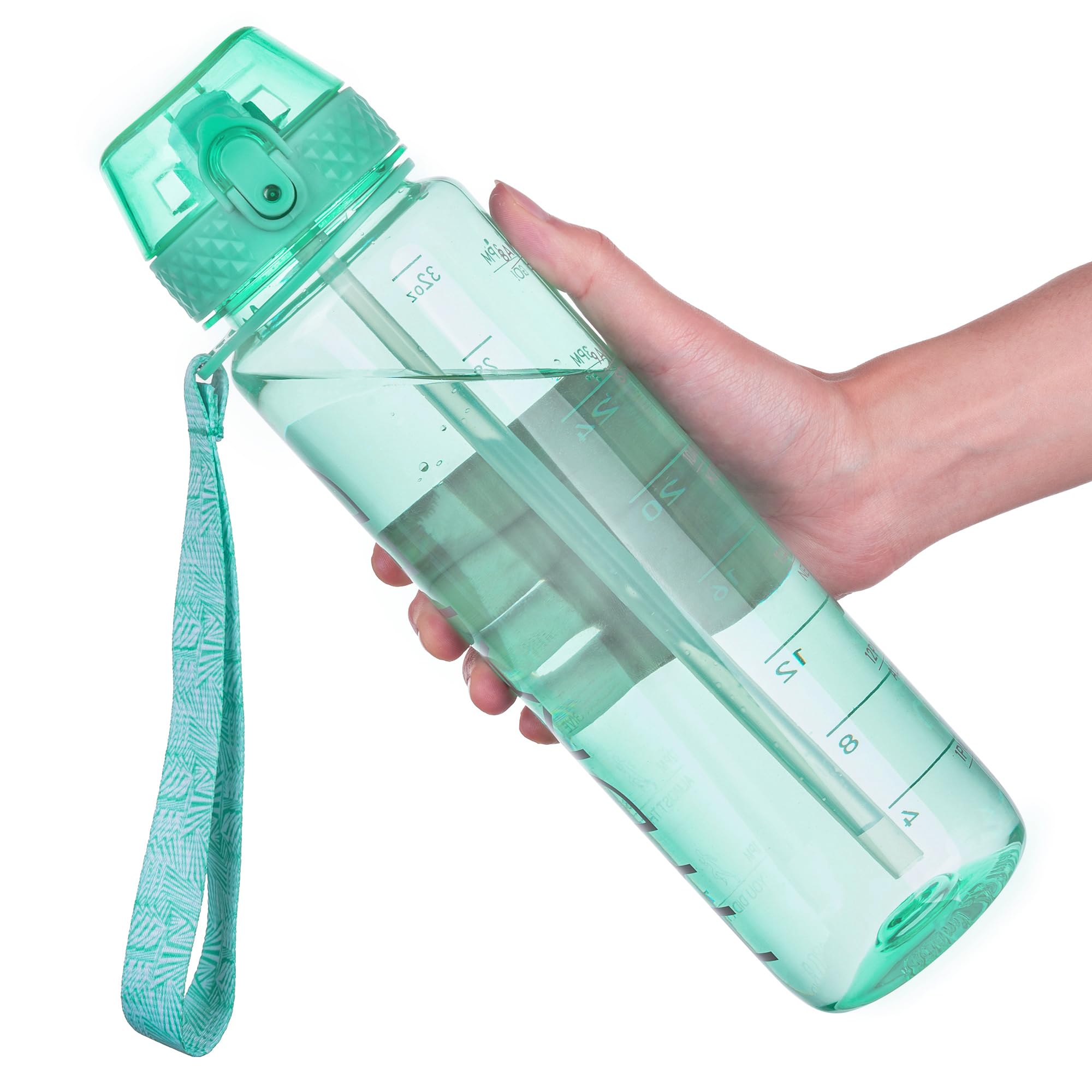 GOPPUS Water Bottle Clear Water Bottle with Straw 32oz Plastic Water Bottles BPA Free Tritan Wide Mouth Bottle Leakproof Motivational bottles water for Gym,Hiking,School or Office(1 Bottles)