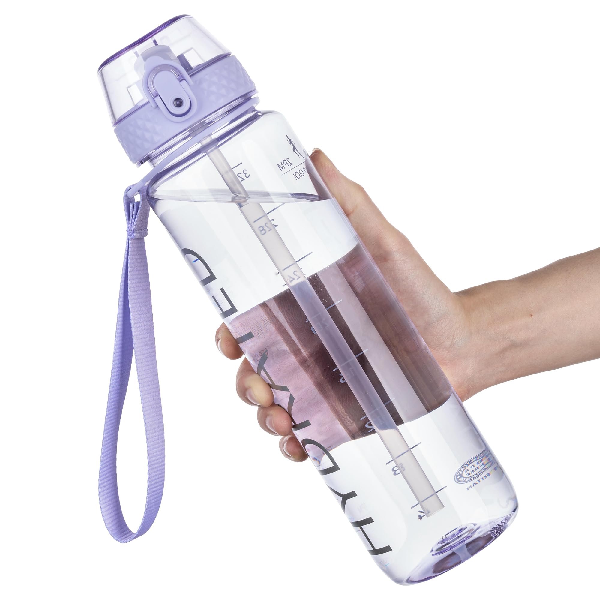GOPPUS Water Bottle Clear Water Bottle with Straw 32oz Plastic Water Bottles BPA Free Tritan Wide Mouth Bottle Leakproof Motivational bottles water for Gym,Hiking,School or Office(1 Bottles)
