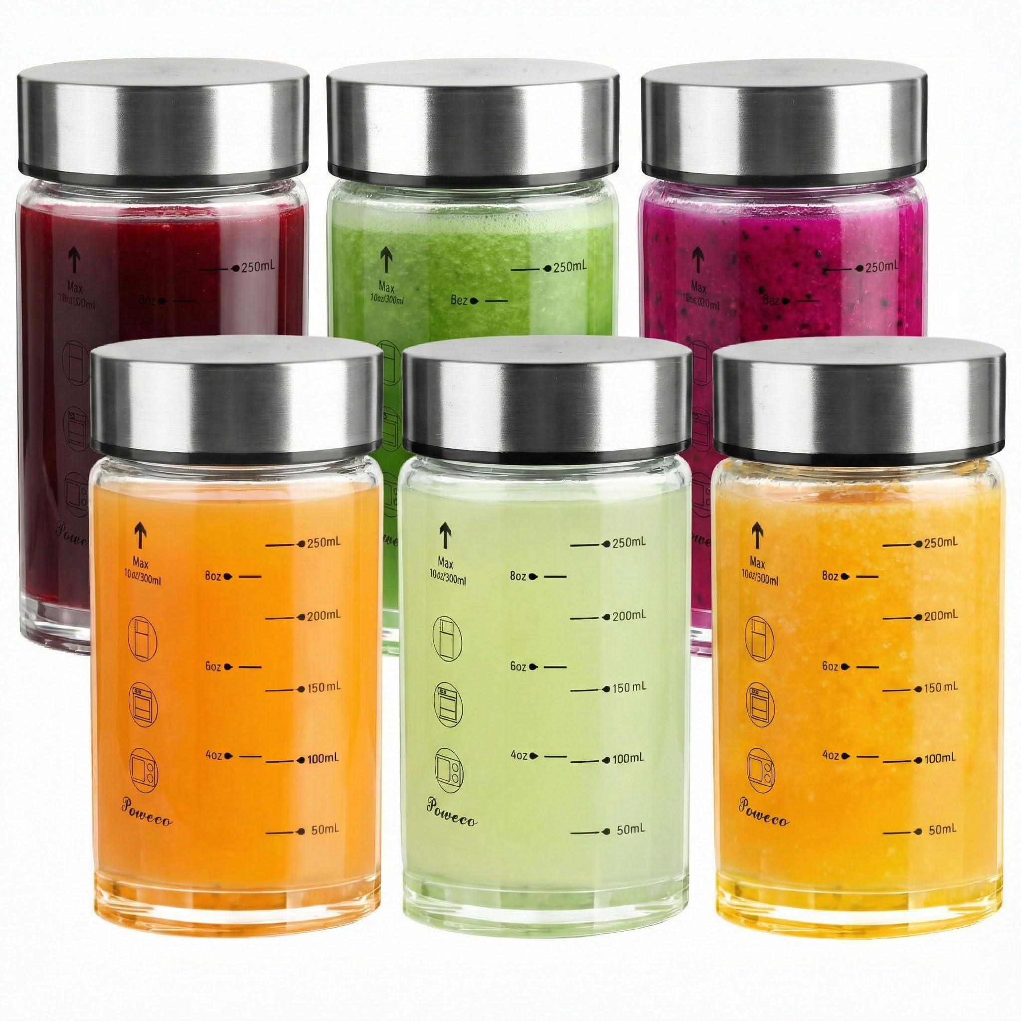 Glass Juice Bottles 4 Pack 20 oz - Wide Mouth Glass Water Bottles with Lids - for Juicing, Protein, Smoothie, Milk, Reusable, BPA Free, Stainless Steel Lids, Blender, Shaker Bottle (600ml)